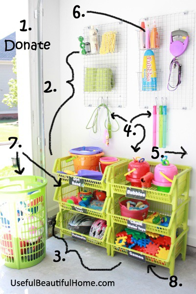 How to organize all those garage toys plus free printable labels at I'm an Organizing Junkie blog