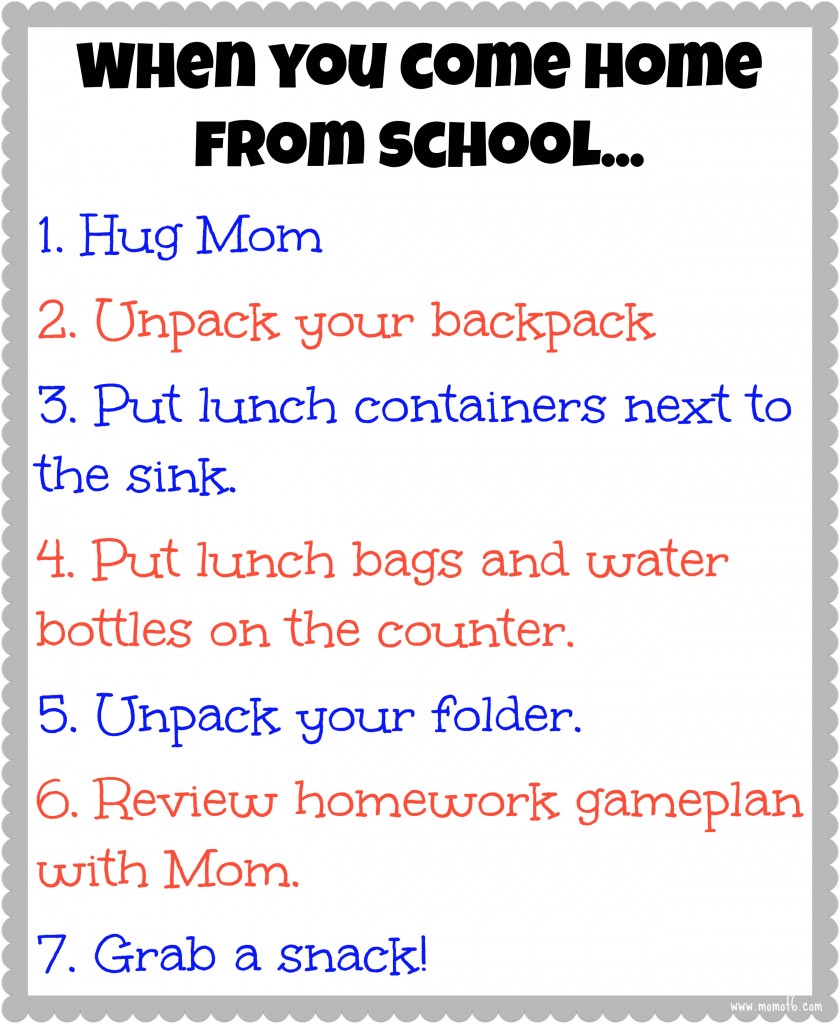 Back To School Routine Chart