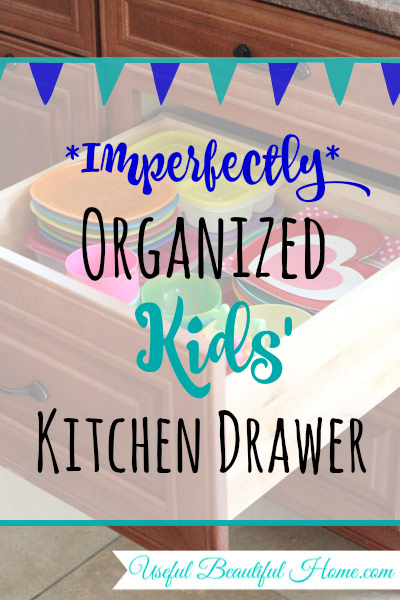 Imperfectly Organized Kids' Kitchen Drawer