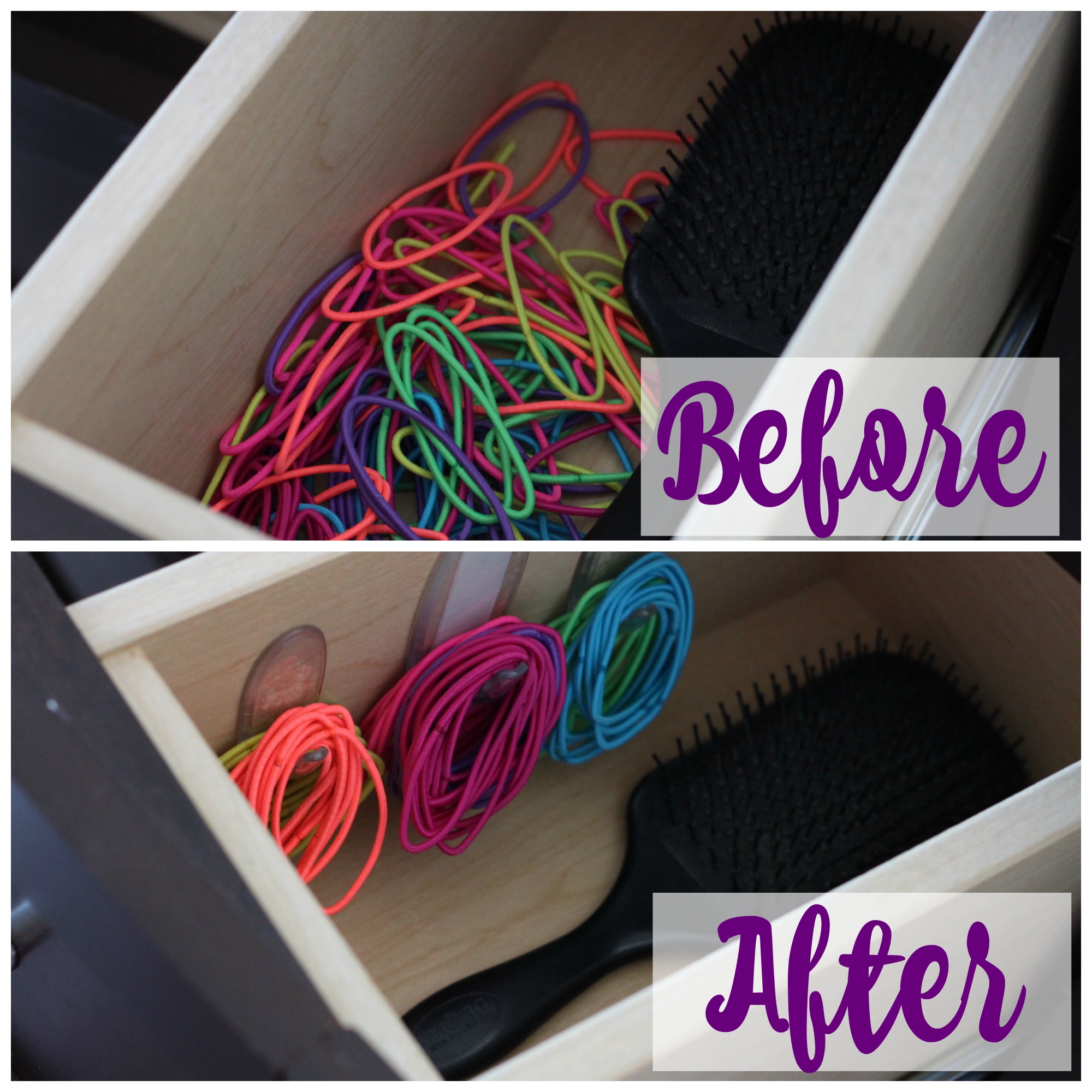 Easy and efficient tip for organized ponytail holders at I'm an Organizing Junkie