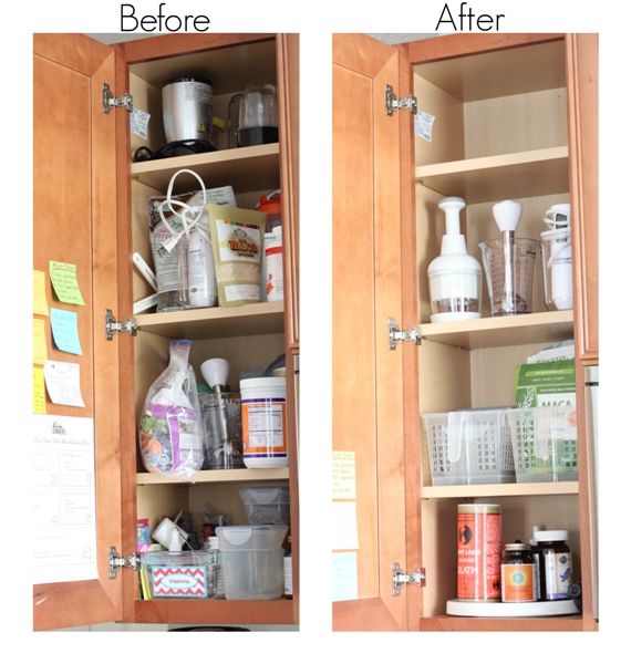 smoothie cabinet organizatio - before and after