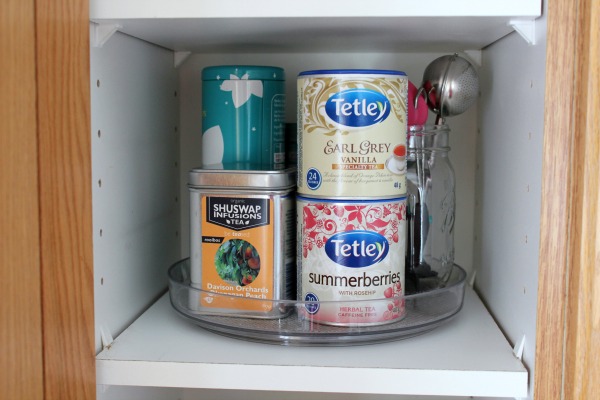 Small Organized Spaces: Tea Cabinet at I'm an Organizing Junkie. Function first always!