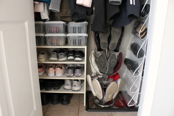 Small Organized Entryway Closet - Seasonal Refresh at I'm an Organizing Junkie 
