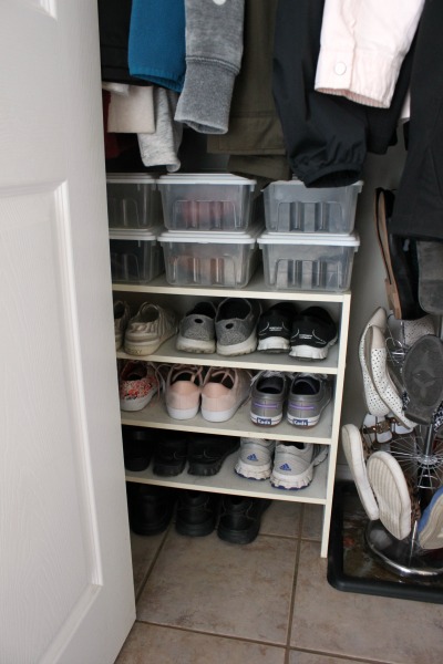 Small Organized Entryway Closet - Seasonal Refresh at I'm an Organizing Junkie 