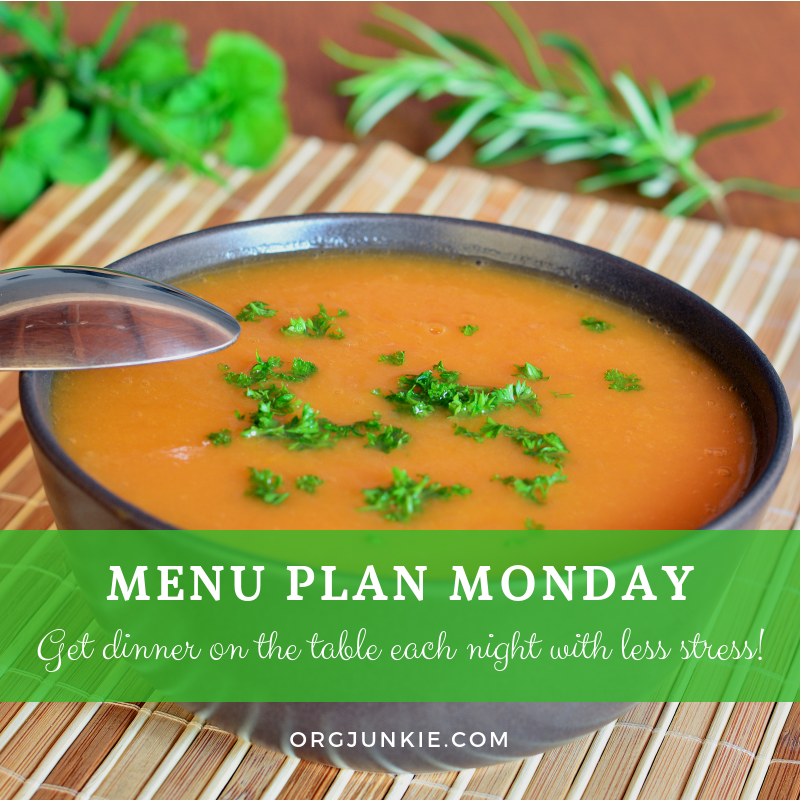 Menu Plan Monday for the week of Sept 26/18 - weekly dinner inspiration to help you get dinner on the table each night with less stress and chaos!