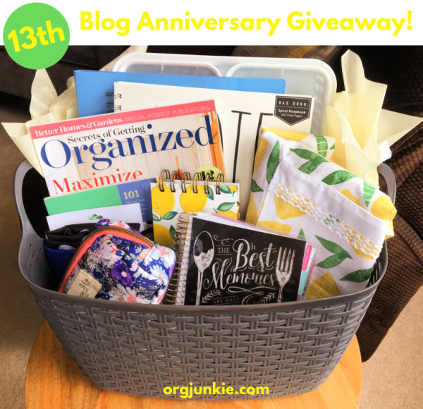 13th year blog anniversary giveaway at I'm an Organizing Junkie blog!