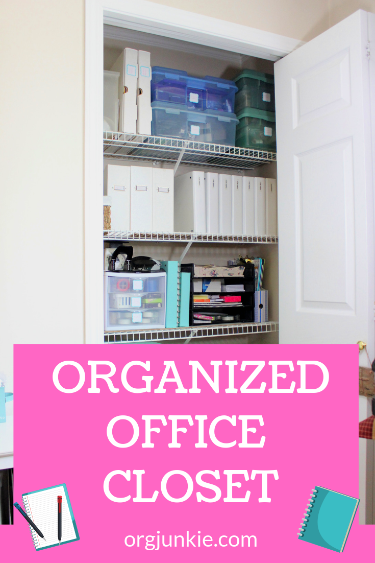 My Organized Office Closet ~ A Home for Everything at I'm an Organizing Junkie blog