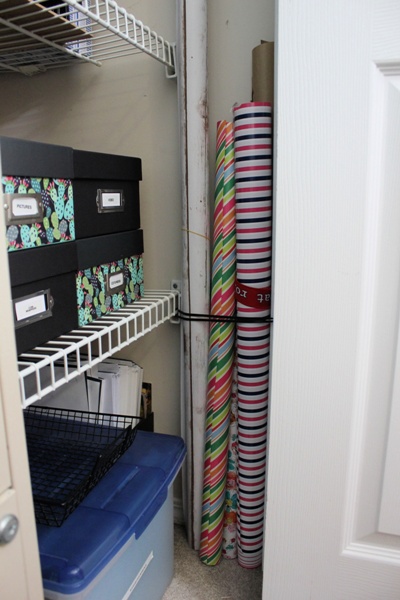 My Organized Office Closet - wrapping paper storage
