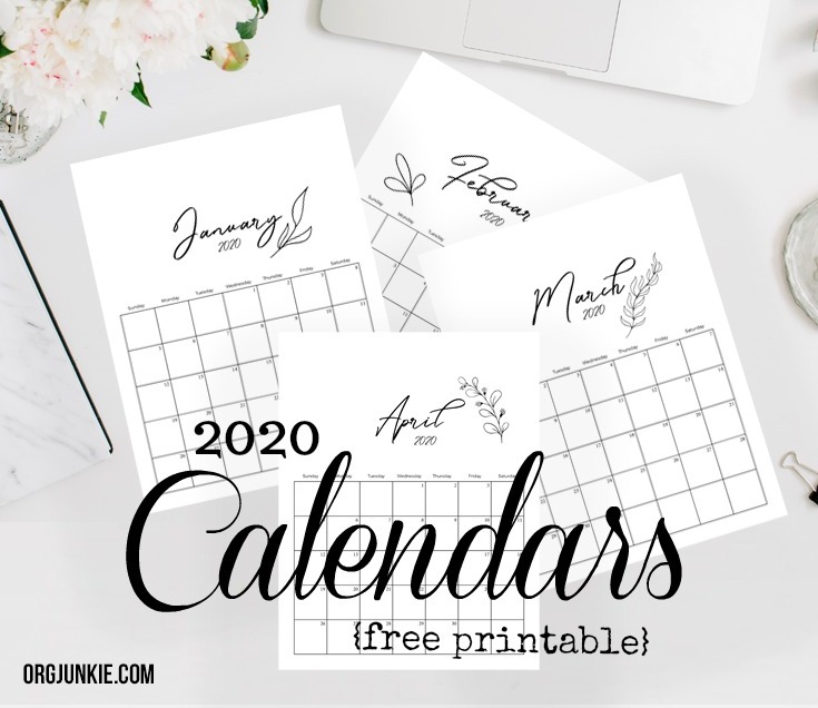 Get Organized with Monthly Free Printable 2020 Calendars