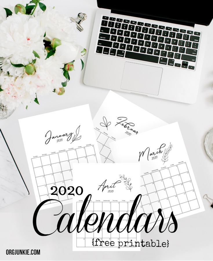 Free Printable 2020 Calendars at I'm an Organizing Junkie blog