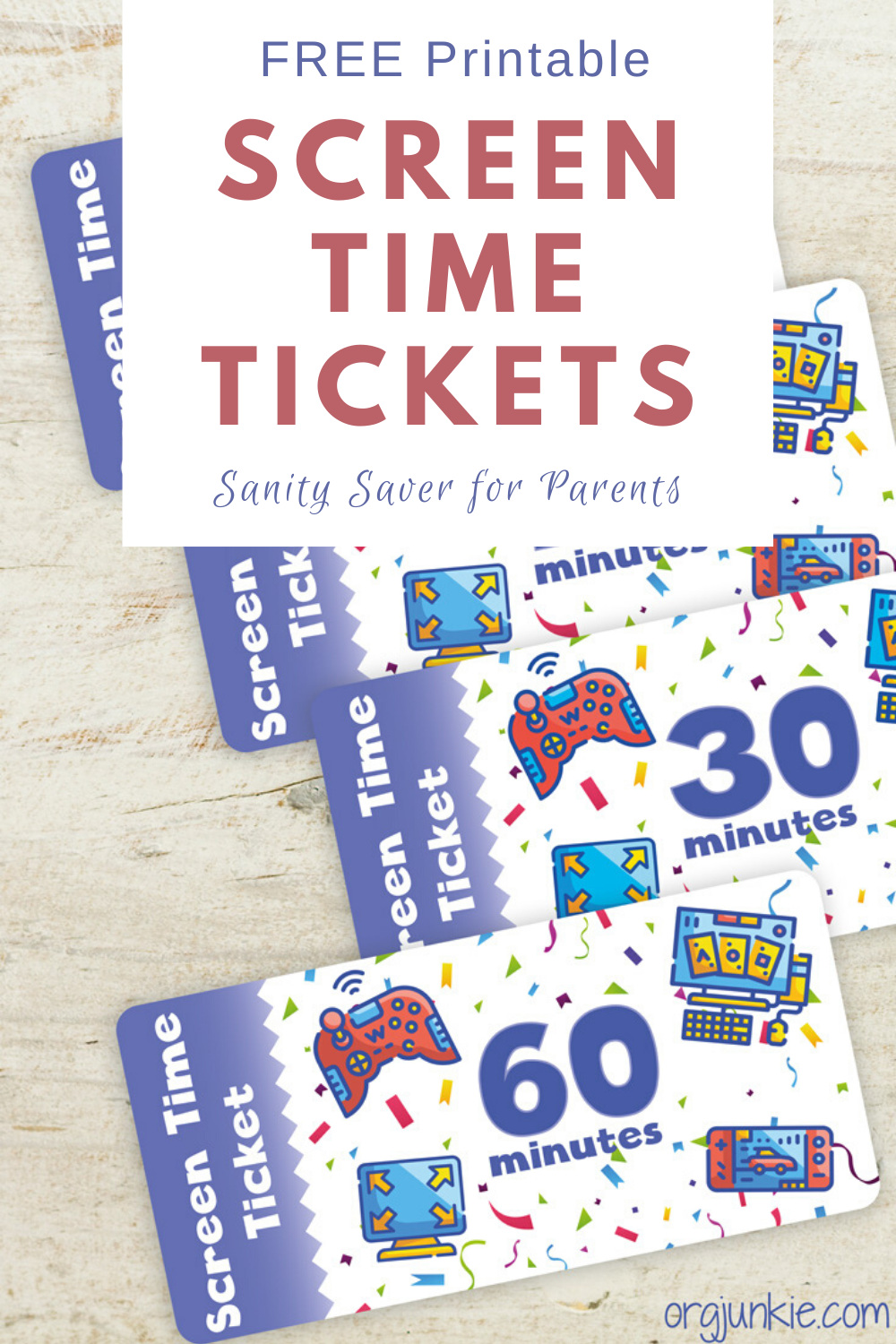 Sanity Saver: Free Printable Screen Time Tickets at I'm an Organizing Junkie blog