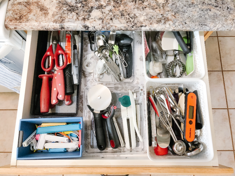 kitchen utensil drawer organization before