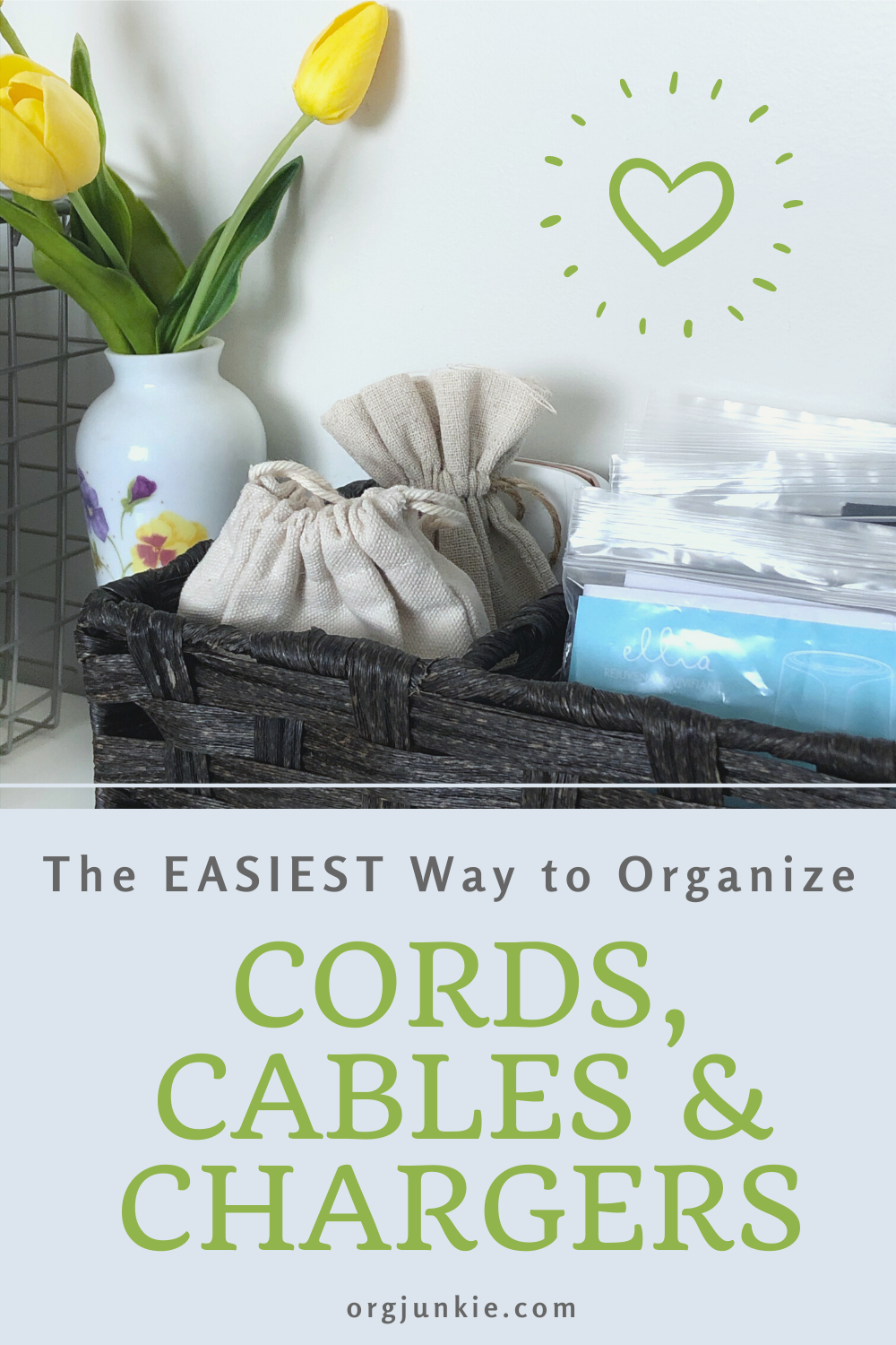The EASIEST Way to Organize Cords, Cables and Chargers at I'm an Organizing Junkie blog