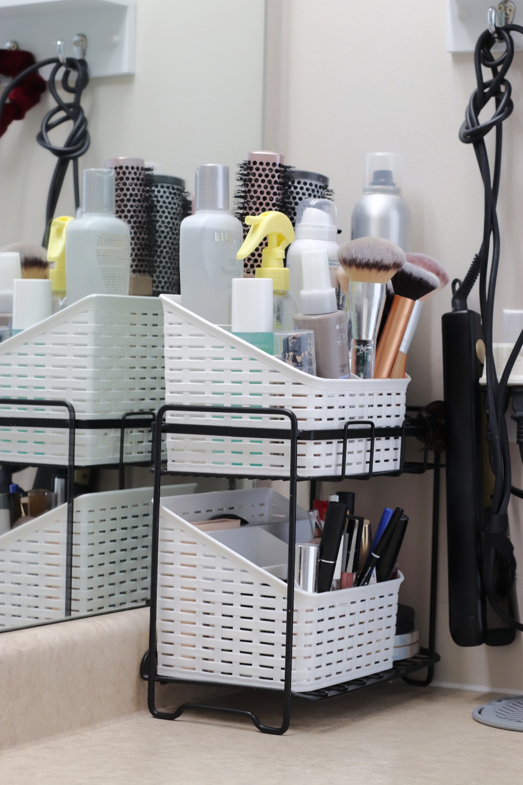 Small Organized Spaces ~ Bathroom Organizer for Hair & Makeup Products