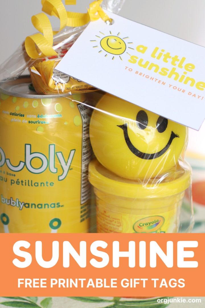 A Little Sunshine to Brighten Your Day ~ Free Printable Sunshine Gift Tags at I'm an Organizing Junkie blog