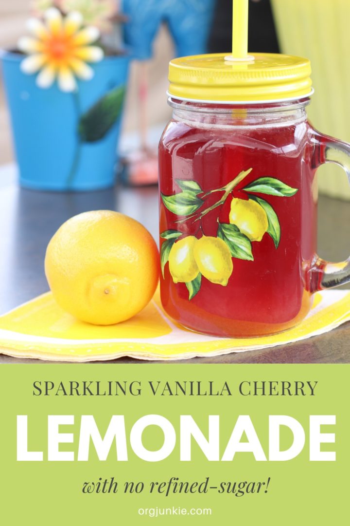Delicious Sparkling Vanilla Cherry Sugar-Free Lemonade at I'm an Organizing Junkie blog